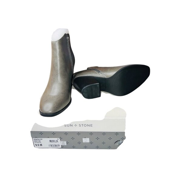 Sun Stone Gray Ankle Boots 9.5M Womens Zip Closure Faux Leather Block 3in Heel - Picture 4 of 4